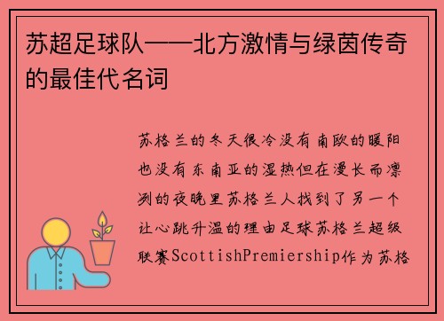 苏超足球队——北方激情与绿茵传奇的最佳代名词